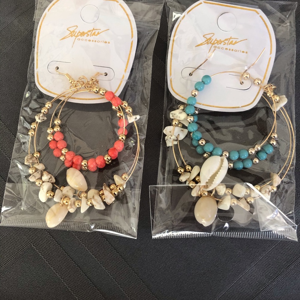 2 pair stone & shell hoop earrings NWT